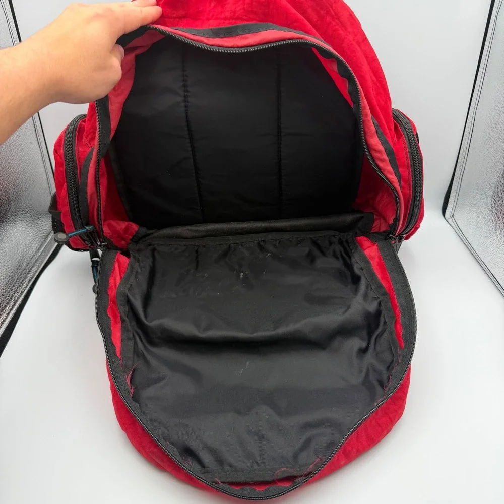 L.L.Bean Kids Backpack Red Black Shark Embroidery Multiple Compartments